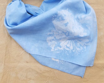 Hand dyed cloth, head scarf, blue/white, indigo, cotton, 70x70