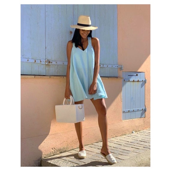 Tent Dress Sky Blue Linen Dress Summer 