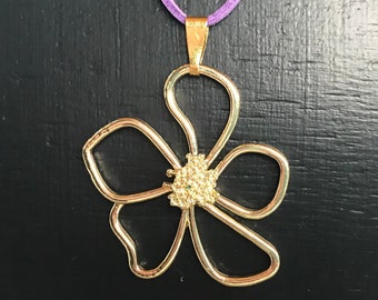 Stylish gold Flower Pendant, Flower Pendant, Suede Pendant Necklace, Flower Necklace, Fashion Jewellery, Gift