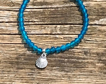 Bracciale con conchiglia di agata blu, braccialetto con ciondolo di pietre preziose blu, braccialetto con pietre preziose, braccialetto di agata blu, braccialetto con conchiglia, braccialetto,