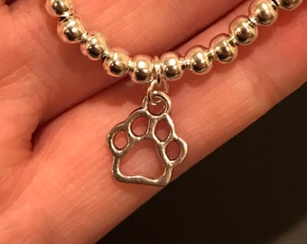 Paw Charm Bracelet, Dog Paw Bracalet, Animal Jewellery, Dog, Charm Bracelet