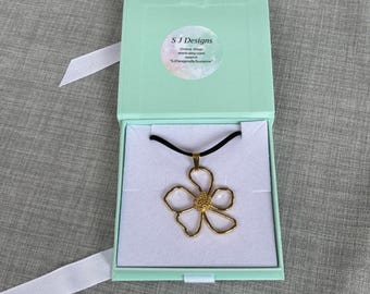 Stylish gold Flower Pendant, Flower Pendant, Suede Pendant Necklace, Flower Necklace, Fashion Jewellery, Gift