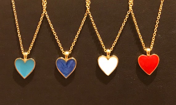 Heart Enamel Necklace, Heart Necklace, Red Heart Necklace, White Heart Necklace, Blue Heart Necklace, Turquoise Heart Necklace.
