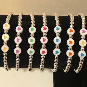 Heart bead bracelets, Bracelet, Heart Bracelets, Stacker bracelets, Colourful bracelet, Festival Jewellery, Christmas gift, Stocking filler,