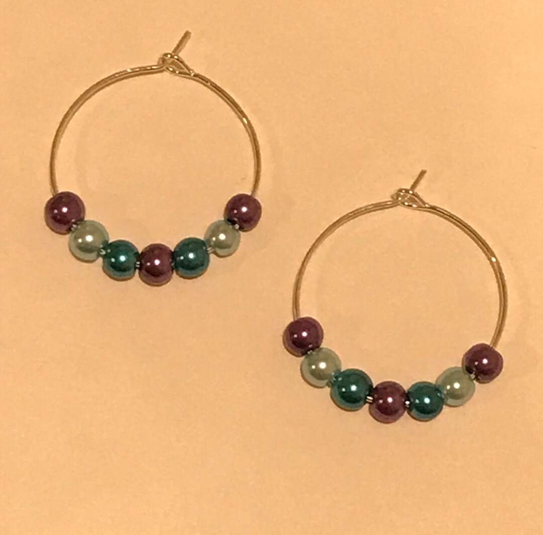 Hoop Earrings Bead Earrings Glass Pearl Bead Mix Hoop Etsy