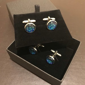 Green and Blue Cufflinks, Cufflinks, Jewellery, Wedding wear, Formal, Pattern Cufflinks, Mens Jewellery