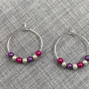 Earrings, Hoop Earrings, Miracle Bead Hoop Earrings, Reflective Earrings, Silver Hoop Earrings, Hanging Earrings, Bead Earrings, Festival