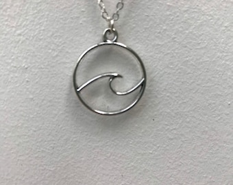 Silver Wave Necklace, Wave Necklace, Surfer Necklace, Surfer Jewellery, Summer Jewellery. Beach Necklace.