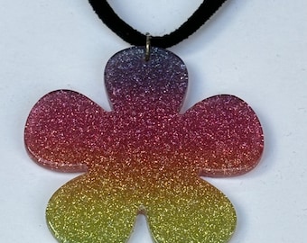 Colar de flores de acrílico, pingente de flores de camurça, colar com pingente, colar de flores, colar de acrílico, joias divertidas