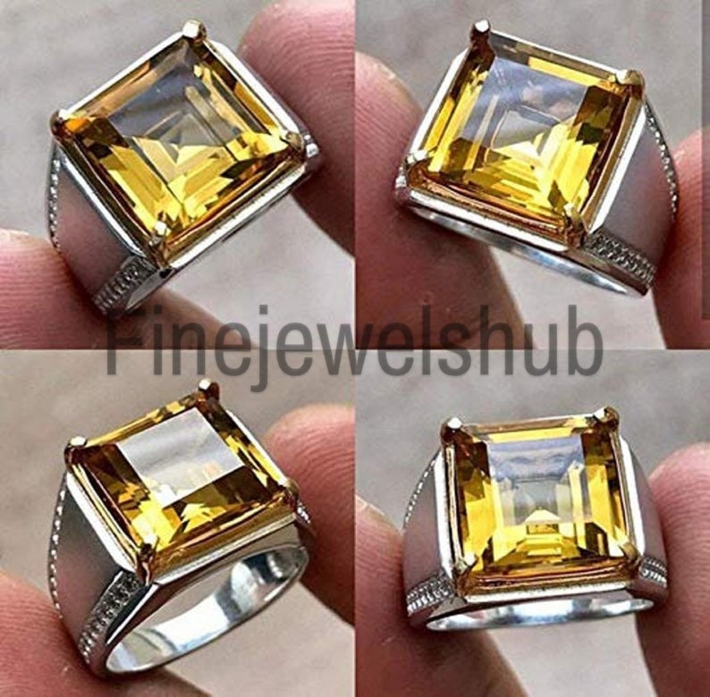 Natural Citrine Emerald Cut Gemstone Mens Ring Solid 925 Etsy