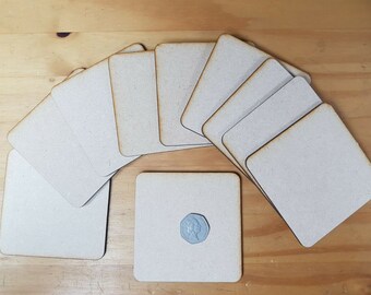 MDF 10x Wooden MDF Plain Coasters 10cm Craft Blanks Square Circle Shapes 