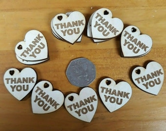 20 x little thank you token, pocket heart wood engraved love thank you gift