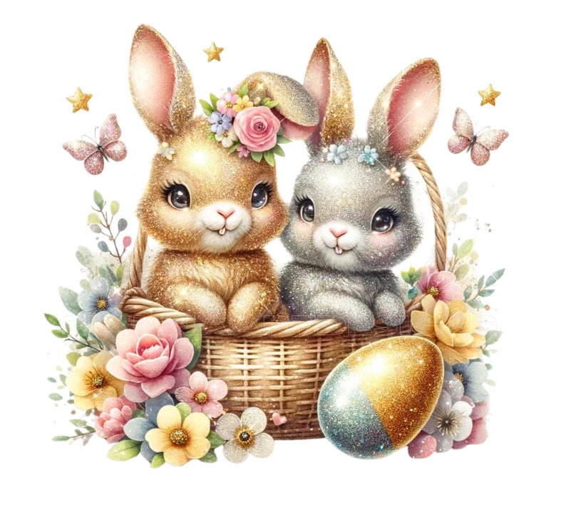 Sparkling Easter Bunny Glitter Clipart: Shiny Rabbit PNG, Festive ...