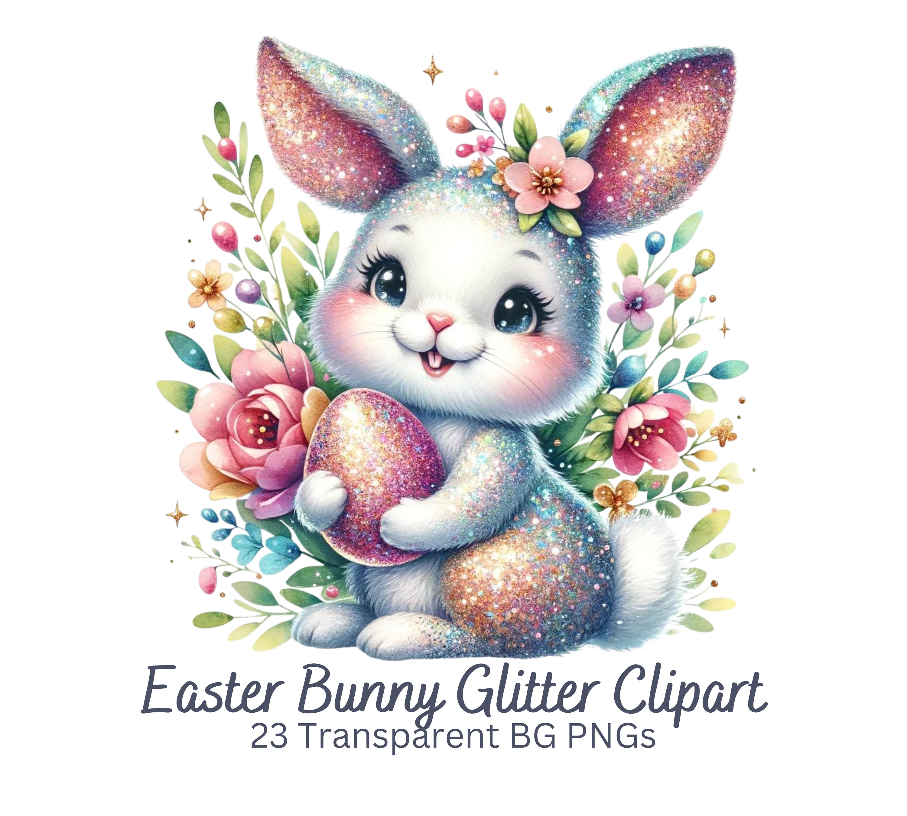 Sparkling Easter Bunny Glitter Clipart: Shiny Rabbit PNG, Festive ...