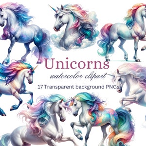 Bezauberndes Einhorn Aquarell Clipart: Magisches Einhorn PNG, Fantasy Digital Art für Kinder Dekor, Einladungen & Basteln, Sofort Download