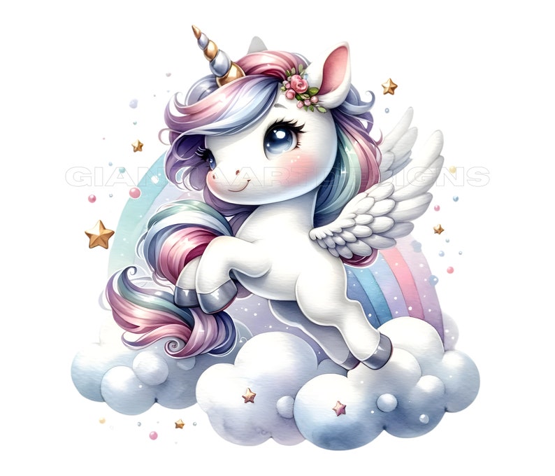 Pastel Watercolor Unicorn Clipart - Adorable PNG Unicorns for Birthday ...