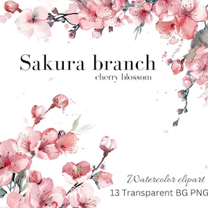 Sakura aquarel clipart-roze Sakura tak PNG, lente bruiloft uitnodiging, digitale download, Floral Home decor kunst, Instant download