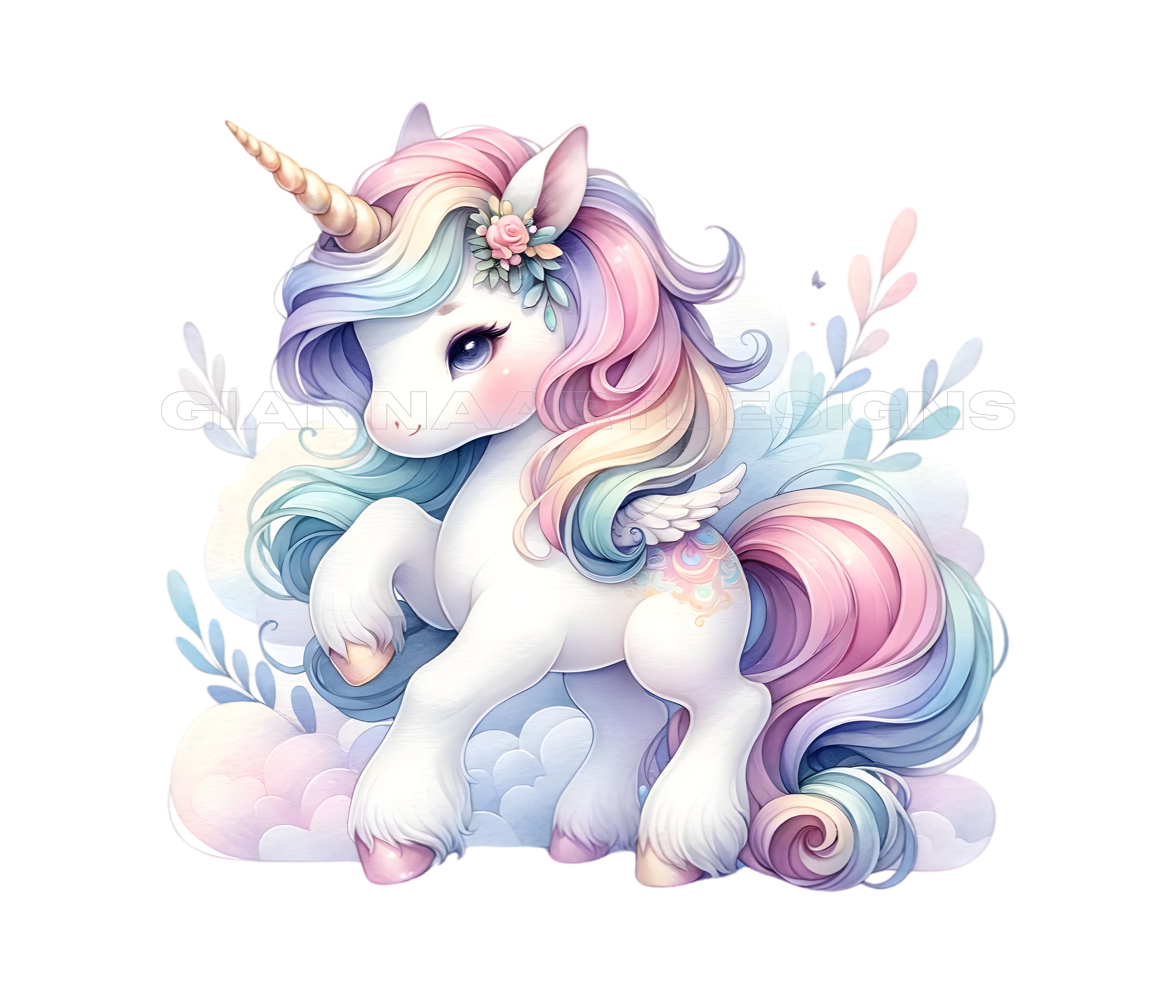 Pastel Watercolor Unicorn Clipart - Adorable PNG Unicorns for Birthday ...