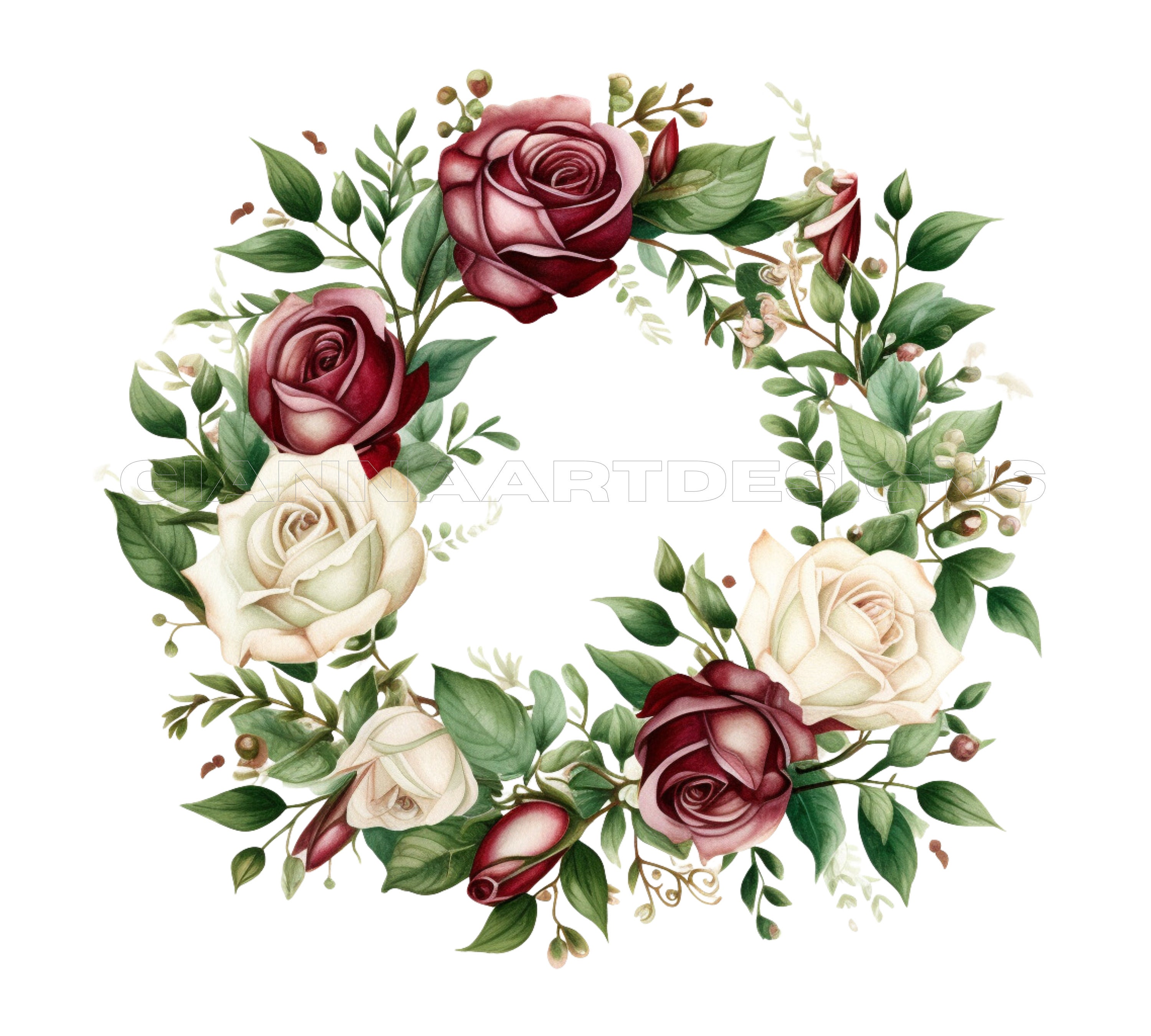 Dramatic Maroon Roses Watercolor Clipart: Deep Red Rose PNG, Luxurious ...
