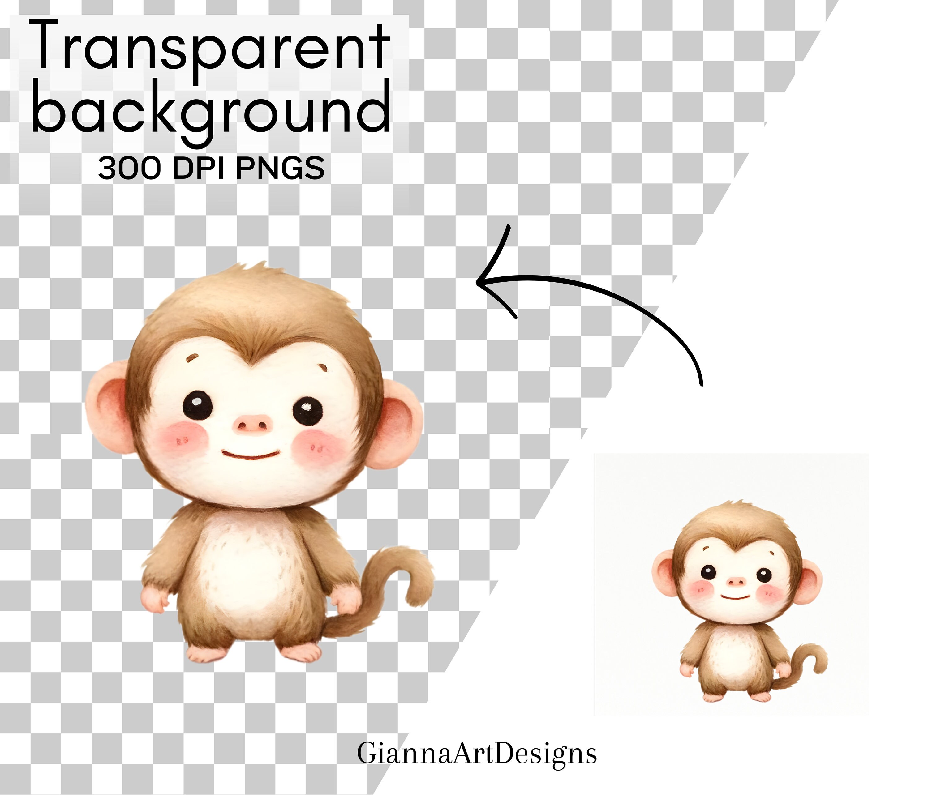 Watercolor Safari Animals Clipart PNG - Cute Jungle Wildlife Digital ...
