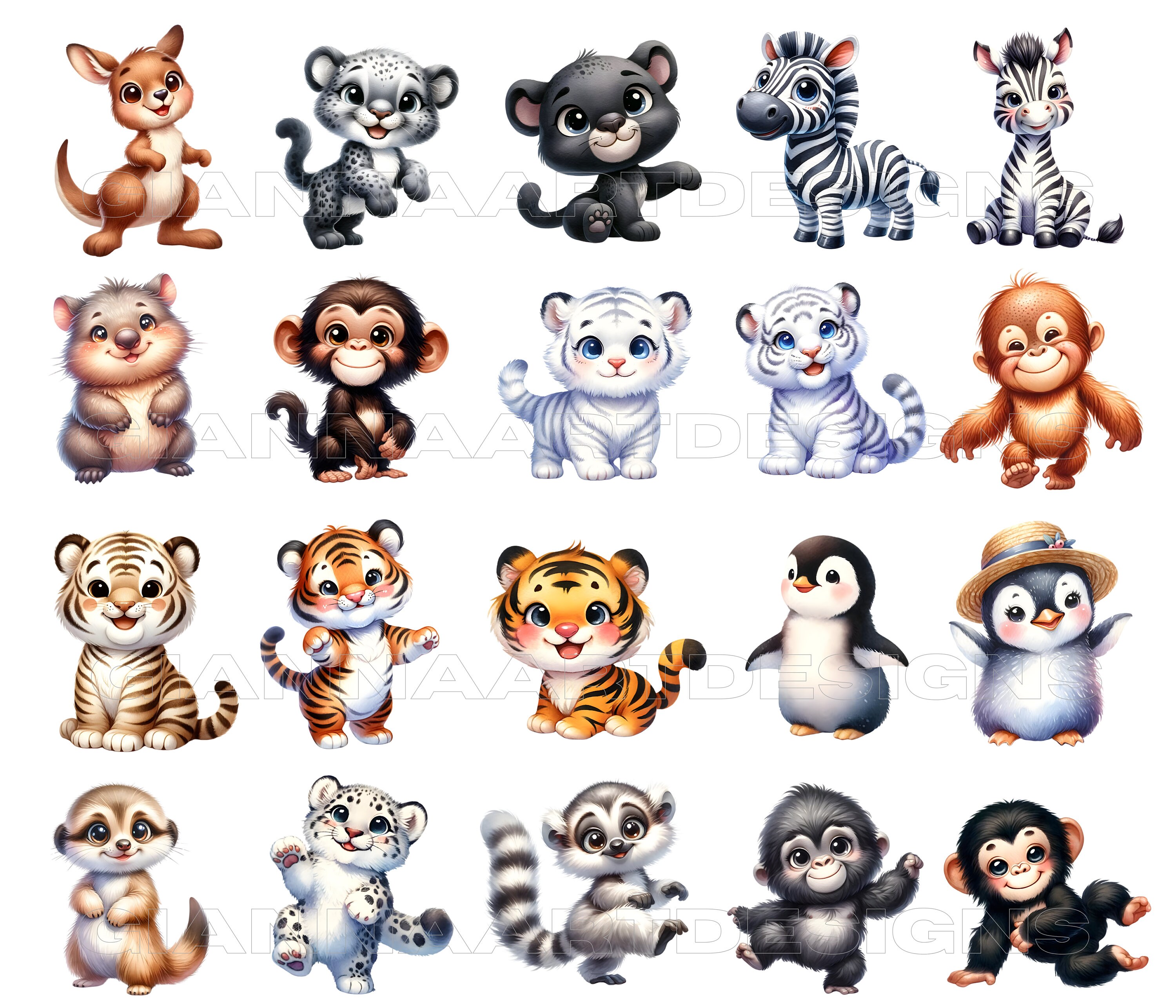 Watercolor Safari Animals Clipart PNG - Cute Jungle Wildlife Digital ...