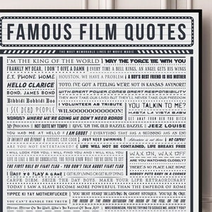 FAMOUS ICONIC FILM quotes A2 Poster. Memorable words and lines of Movie Magic from epic films. White Physical Print.