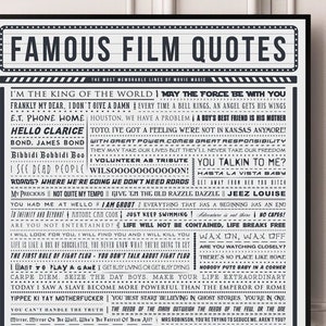 Poster A2 con citazioni di film iconici famosi. Parole e versi memorabili di Movie Magic da film epici. Stampa digitale o fisica bianca.