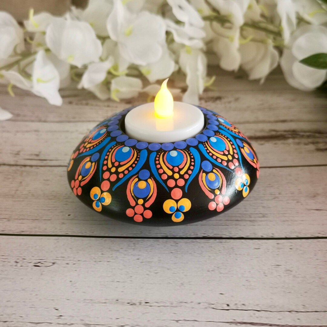 Mandala Tealight Candle Holder Dot Mandala Art Meditation Etsy