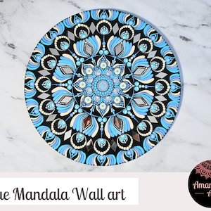 12&quot; Hand-Painted Mandala Wall Art,  Dot Mandala Art, Dot Painting, Blue Mandala