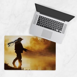 Morning Lake Fishing Desk Mat – Gift For Fisherman, Sunrise Nature Mouse Pad, Outdoorsman Office Decor, Lake Cabin Gift Idea