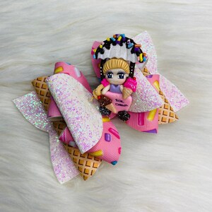 Ice Cream Cart Girl 5&quot; Clay Hair Bow