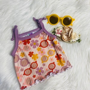 RTS Floral Boho Groovy Semi Crop Shoulder Tie Cami
