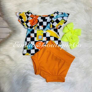 Checkered 90s Toys Off the Shoulder Flounce Top and Bummies|Leotard|Oversized|Shorties|Boy|Tank Romper|Sweater Romper