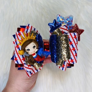 Patriotic Mermaid 5" Glitter Bow, Fourth of July RTS