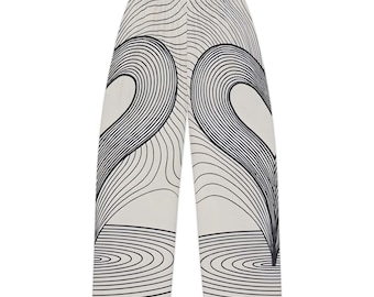 Pantalones de pijama con estampado de corazones en blanco y negro / Estampado abstracto de corazones