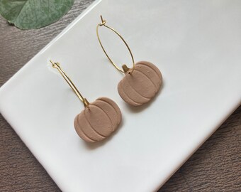 Pumpkin Clay Hoop Earrings, Handmade Fall Halloween Jewelry, Cute Gift for Her BFF