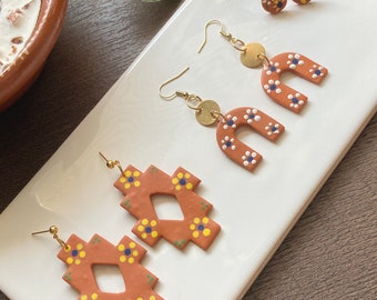Cazuelita Ton baumeln Ohrringe, handbemalte mexikanische Aretes de Barro, Geschenk für sie,