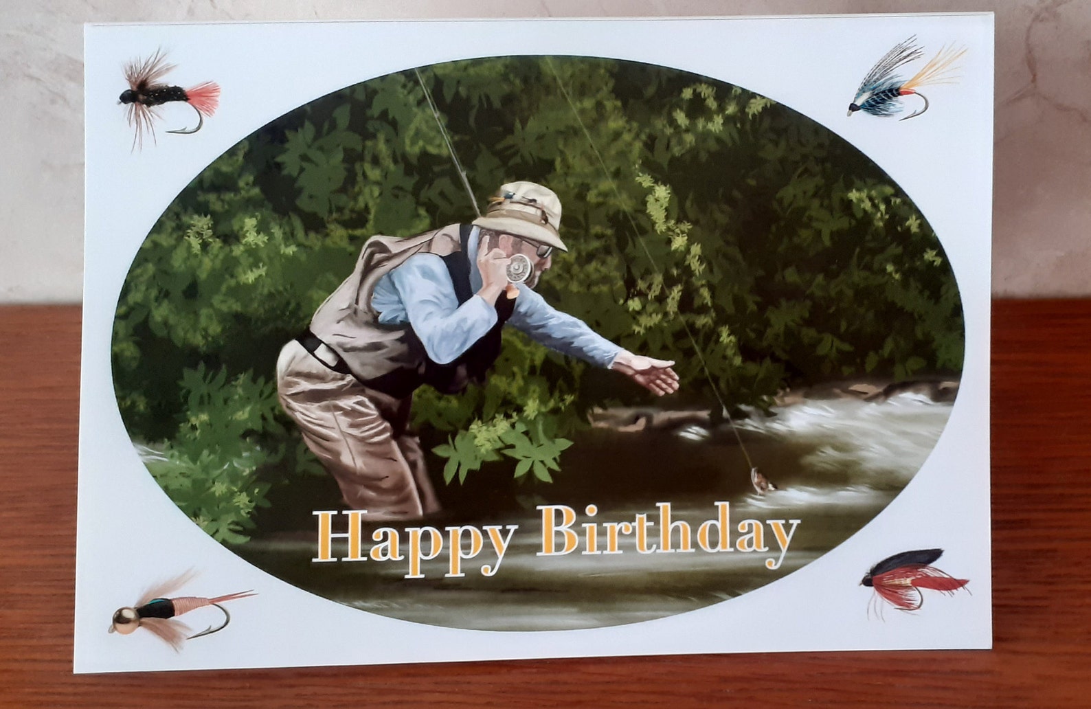 Fly Fishing Birthday Card for the Fly Fisherman Catching Wild Brown