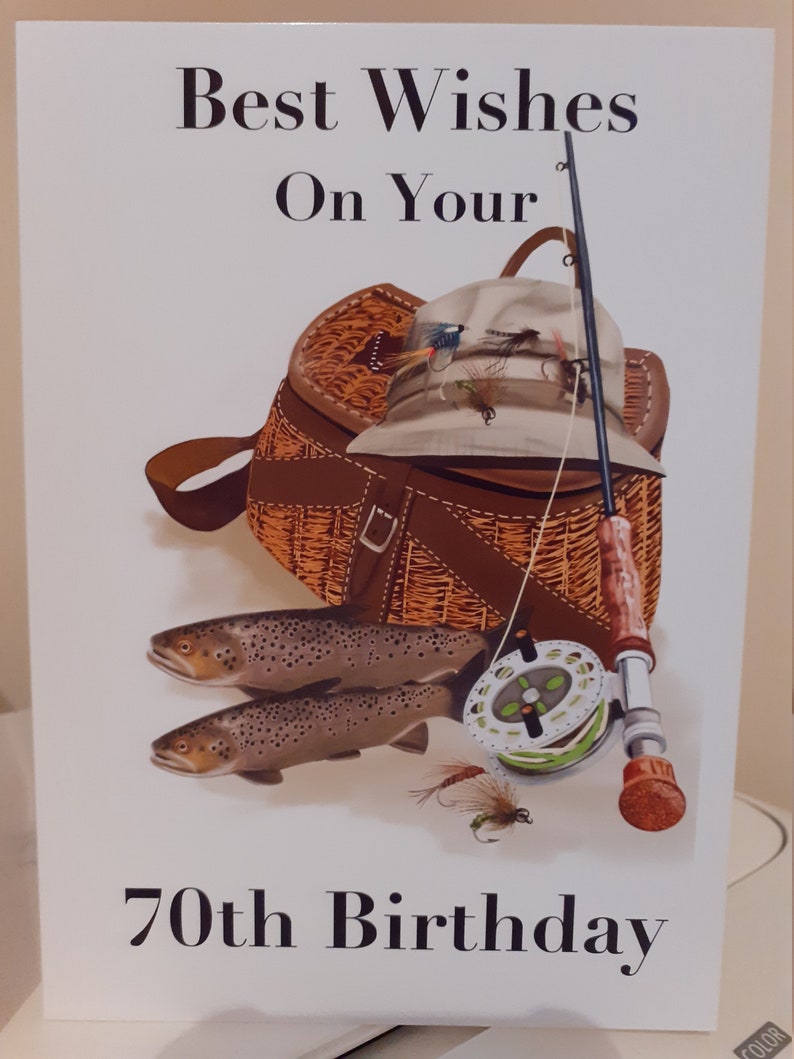Fisherman 60th or 70th Birthday Fly Fishing Card Can Include