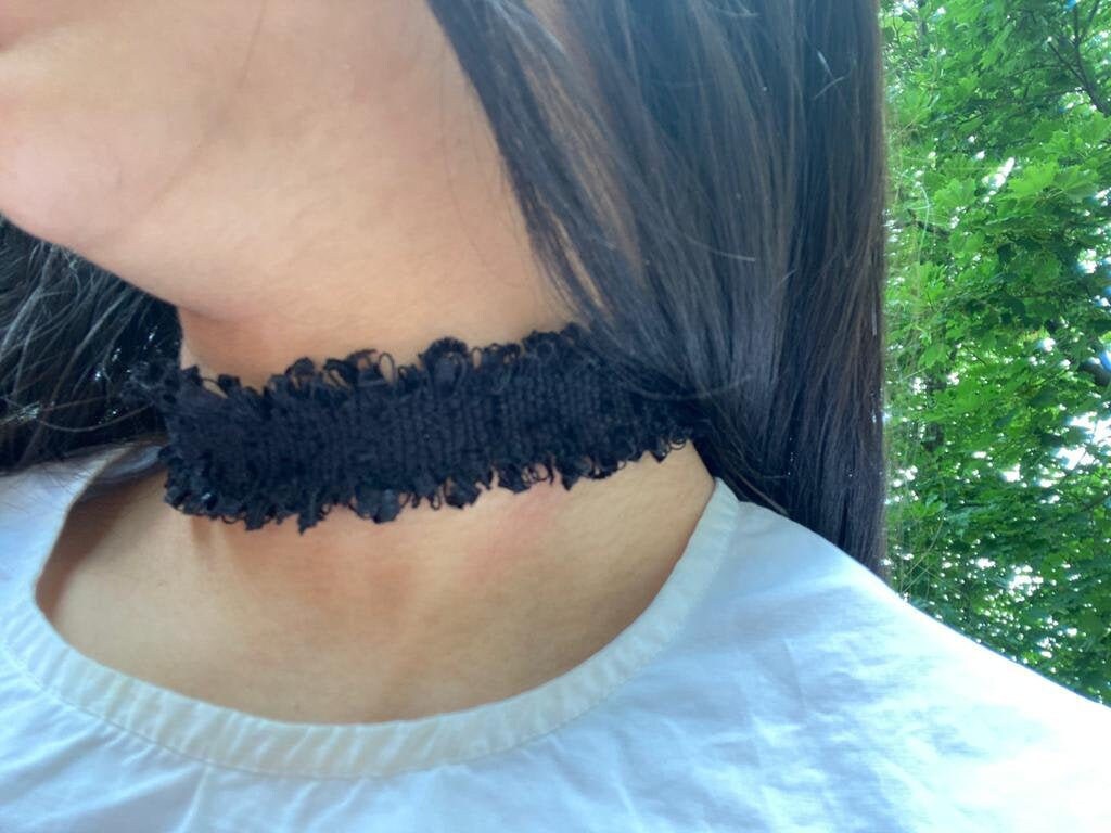 Black Thick Choker With Frayed Edges/ Fuzzy Choker/ Choker for Girls/ Black Choker/ Black Thick