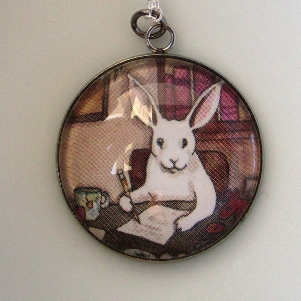 Bunny Writing - Reason from the Rabbit Oracle - Pendant - Art Jewelry - Handmade