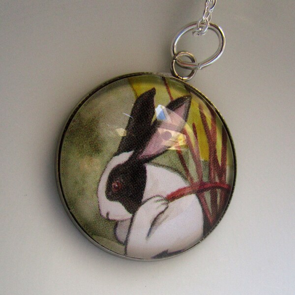 Dutch Bunny Carrying Sticks from the Rabbit Tarot - Pendant - Tarot Art Jewelry - Handmade