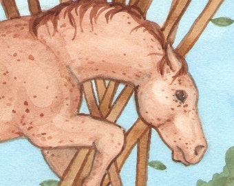 Original Art - The Ten of Wands - Watercolor Horse Painting from The Riderless Tarot Card Deck, One of a Kind, Hand Painted Horse Artwork