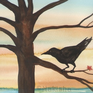 Original Art - The Three of Crows - One of a Kind, Hand Painted Watercolor Crow Painting, for the Badgers Forest Tarot, Wall Art By Nakisha