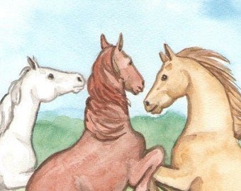Original Art - The Three of Cups - Watercolor Horse Painting from The Riderless Tarot Card Deck, One of a Kind, Hand Painted Horse Artwork