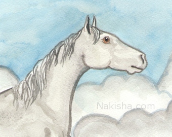 Original Art - The Queen of Swords - One of a Kind, Hand Painted Watercolor Horse Painting - for the Riderless Tarot, White Horse Painting