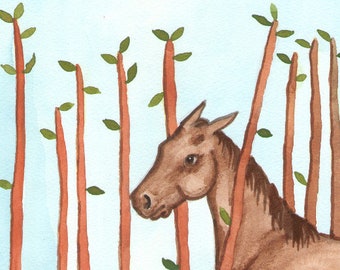 Original Art - The Nine of Wands - Watercolor Horse Painting from The Riderless Tarot Card Deck, One of a Kind, Hand Painted Horse Artwork