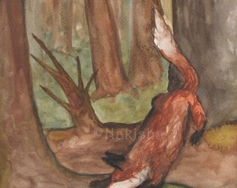 Original Art - The Five of Foxes - Watercolor Fox Painting -The Badgers Forest Tarot