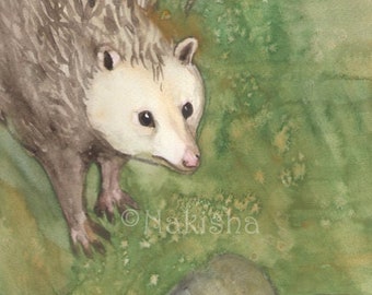 Original Art - The Hermit - Hand Painted Watercolor Opossum Painting- Art for the Badgers Forest Tarot, Signed Original Art Created for Card