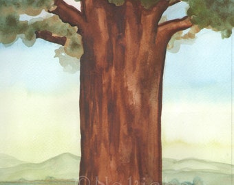 Original Art - The World - Watercolor on Paper Tree Painting - made for The Badgers Forest Tarot, Original Hand Painted Wall Art, by Artist